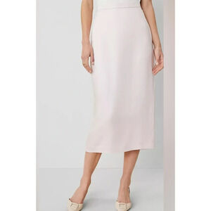 NWT ANN TAYLOR PALE PEONY PINK SATEEN COLUMN MIDI SKIRT SZ 10